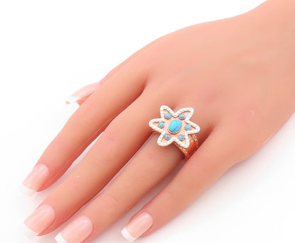 925 Sterling Silver Vintage Ring Rose Gold Plated Turquoise Star  Sz 8  RG32775