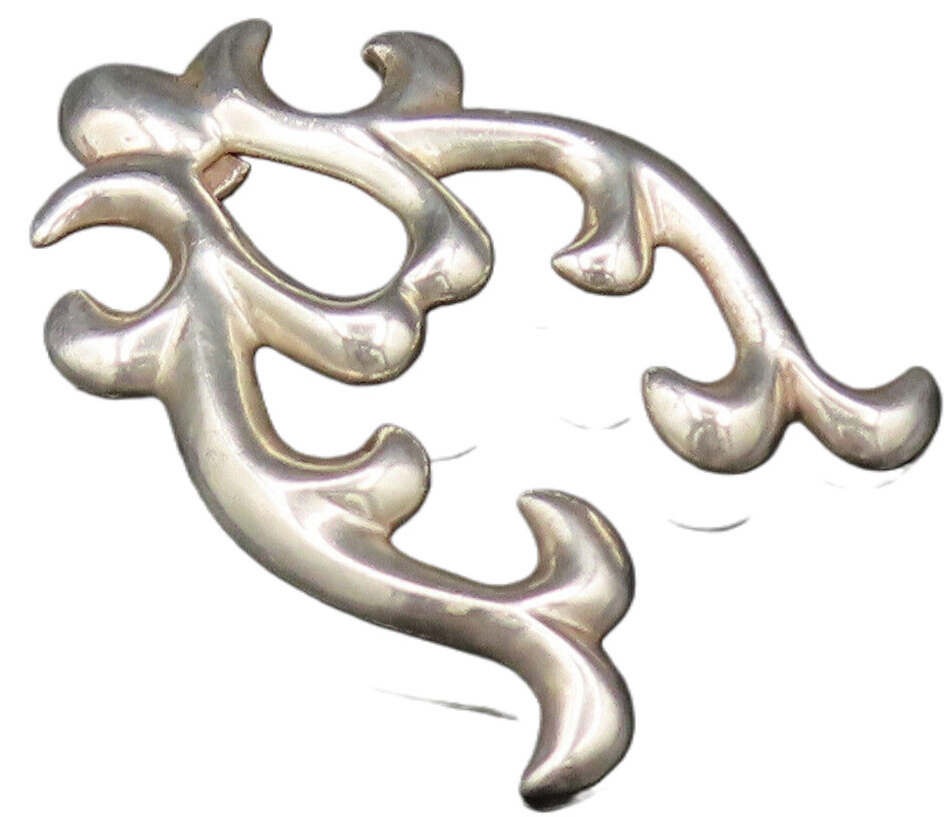 ZUNI NAVAJO 925 Silver  Vintage Shiny Swirl Abstract Drop Pendant  PT21480