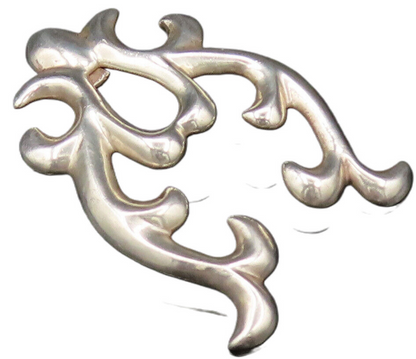 ZUNI NAVAJO 925 Silver  Vintage Shiny Swirl Abstract Drop Pendant  PT21480
