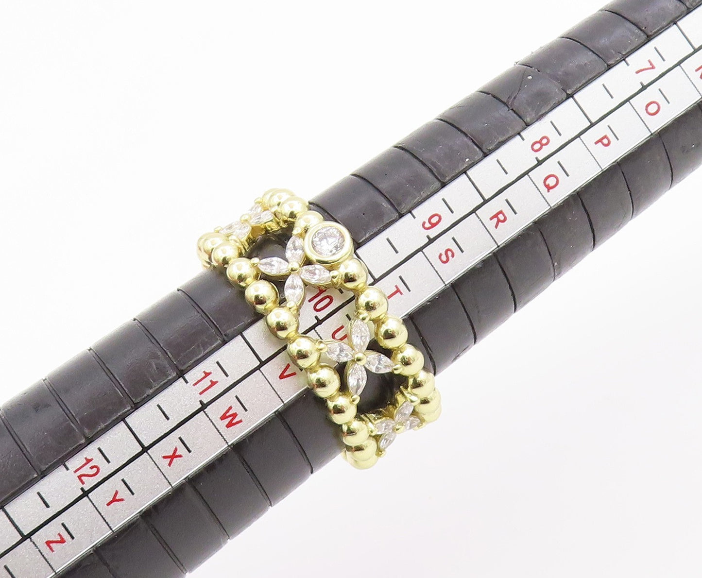 925 Sterling Silver Vintage Ring Gold Plated CZ Floral Link Band  Sz 10  RG35718