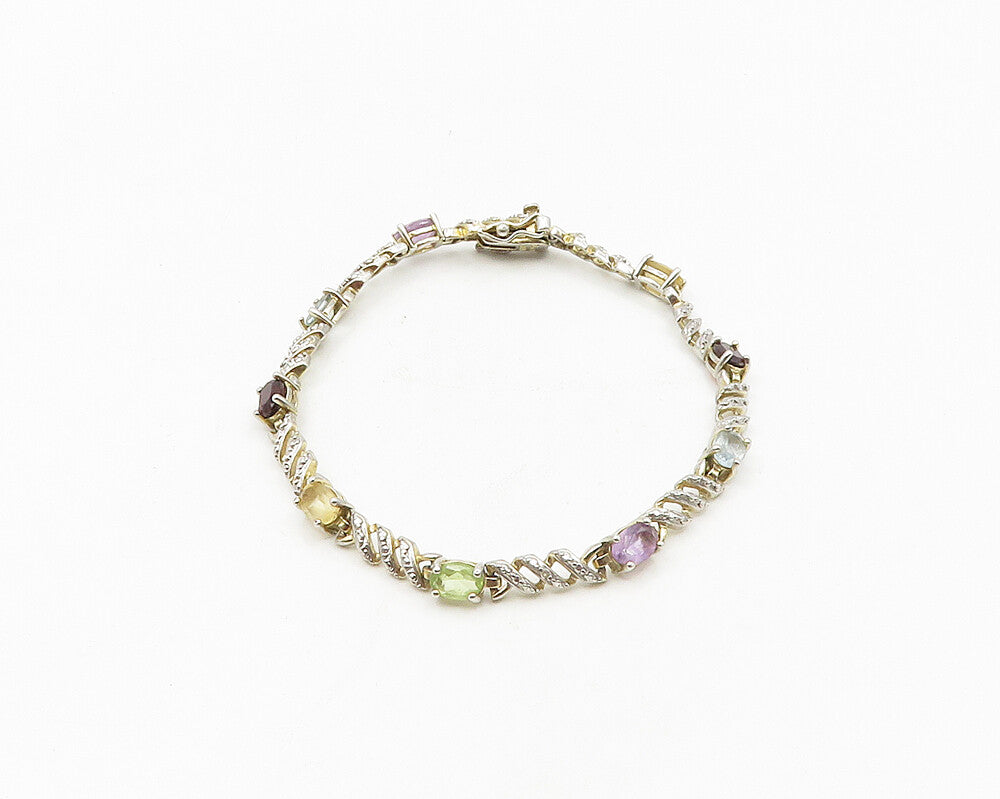 ROSS SIMON 925 Sterling Silver Vintage Topaz & Multi Stone Chain Bracelet BT7618