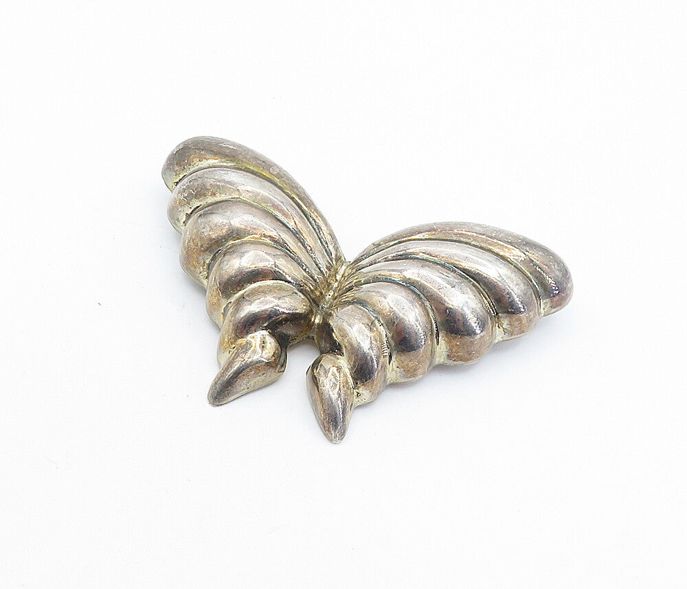 MEXICO 925 Sterling Silver  Vintage Hollow Fluted Butterfly Brooch Pin  BP2395