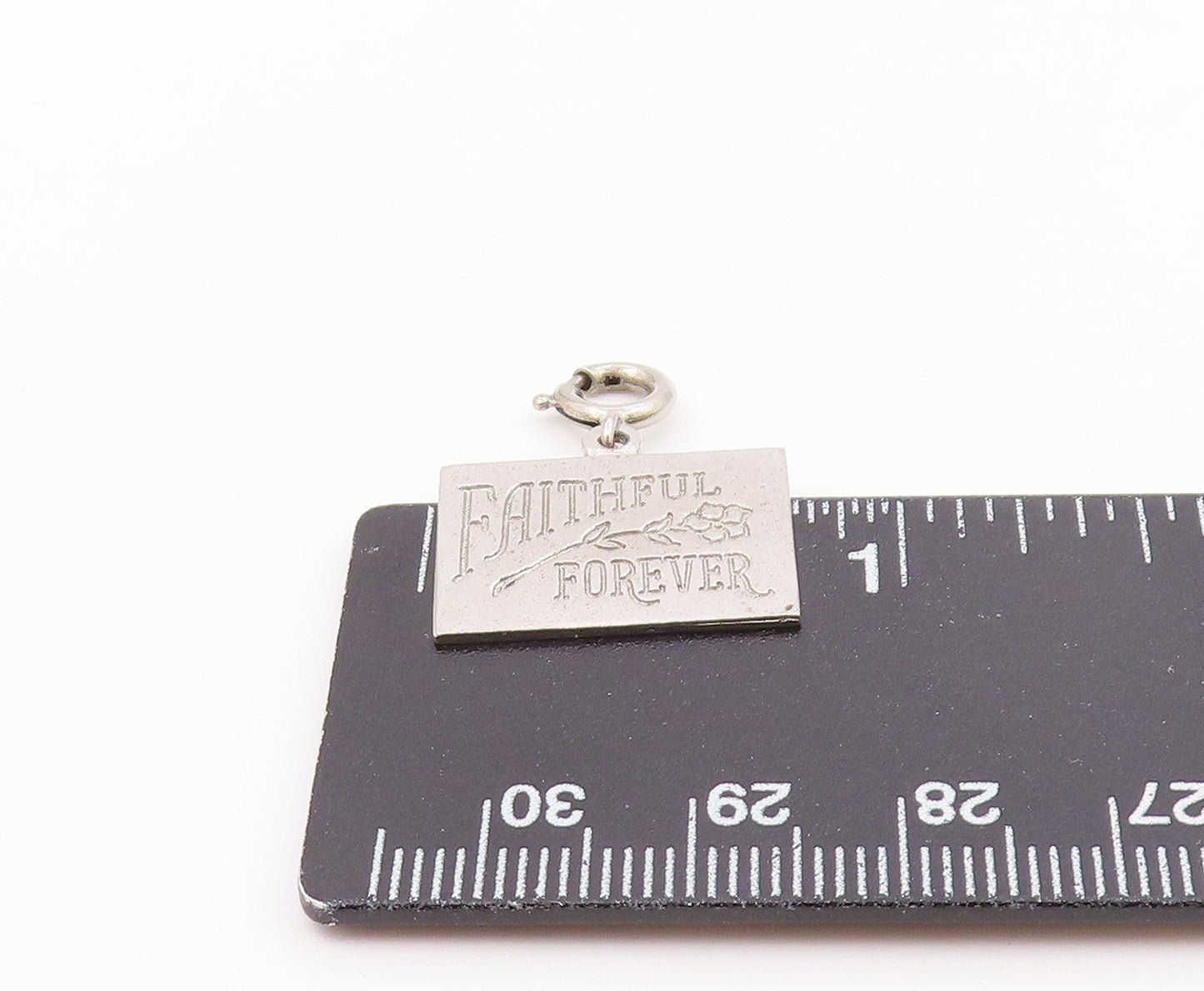 925 Sterling Silver  Vintage Shiny Square Faithful Forever Pendant  PT18882