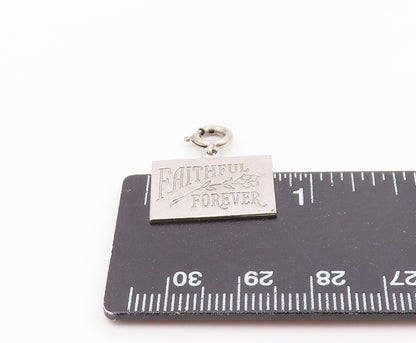 925 Sterling Silver  Vintage Shiny Square Faithful Forever Pendant  PT18882