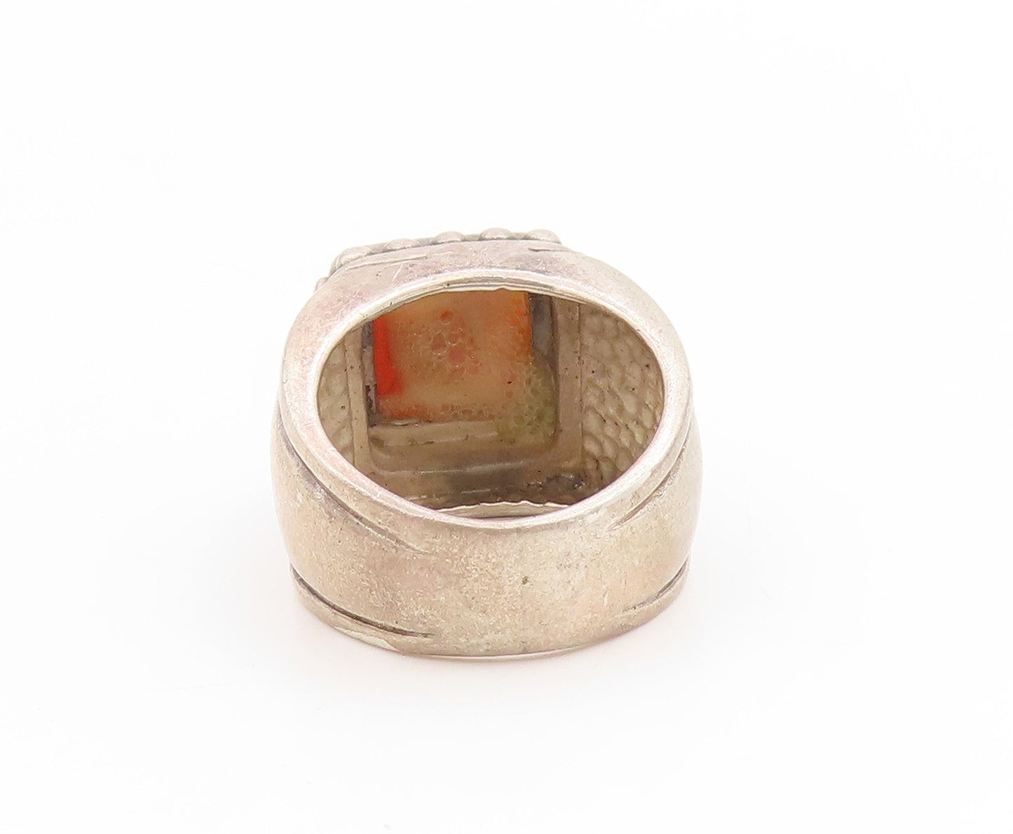 925 Sterling Silver Vintage Ring Carnelian Beaded Statement Band Sz 6.5 RG34123