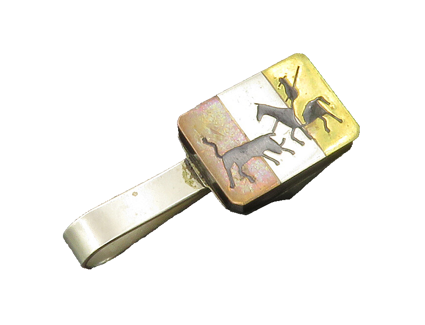 925 Sterling Silver  Vintage Smooth Three Tone Animal Scene Tie Clip  TR2315