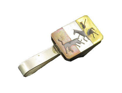 925 Sterling Silver  Vintage Smooth Three Tone Animal Scene Tie Clip  TR2315