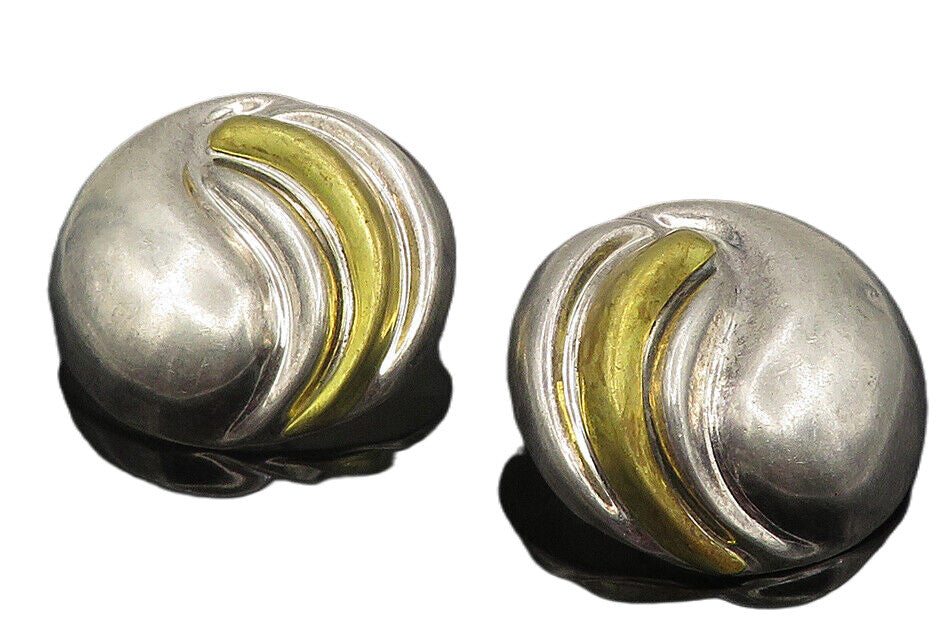 MEXICO 925 Sterling Silver  Vintage 2 Tone Hollow Swirl Drop Earrings  EG6166