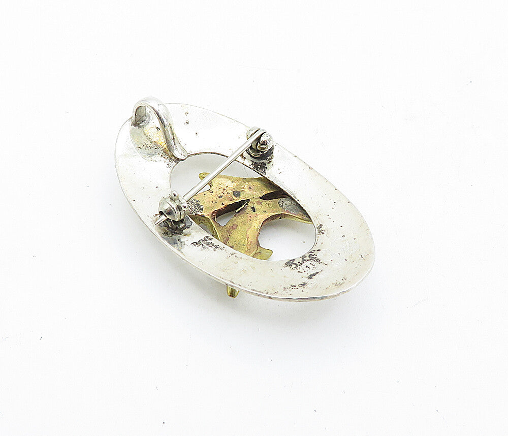 925 Sterling Silver  Vintage Shiny 2 Tone Leaping Dolphins Brooch Pin  BP1724