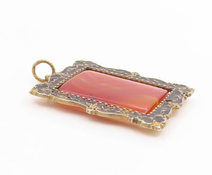 925 Sterling Silver Vintage Pendant Gold Plated Carnelian Spinner Fob  PT26075