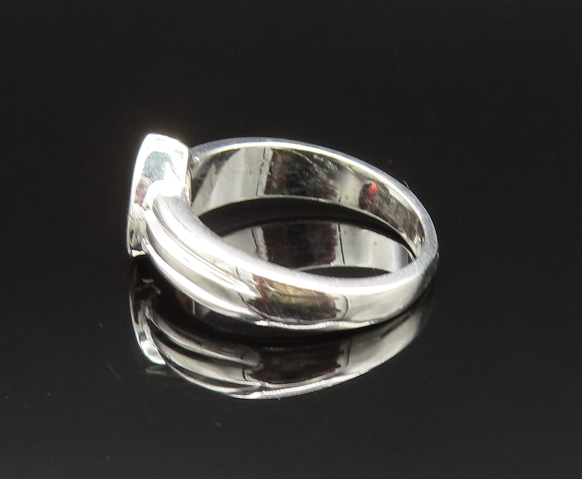 925 Sterling Silver  Vintage Pear Shaped Garnet Ribbed Band Ring Sz 7  RG25564