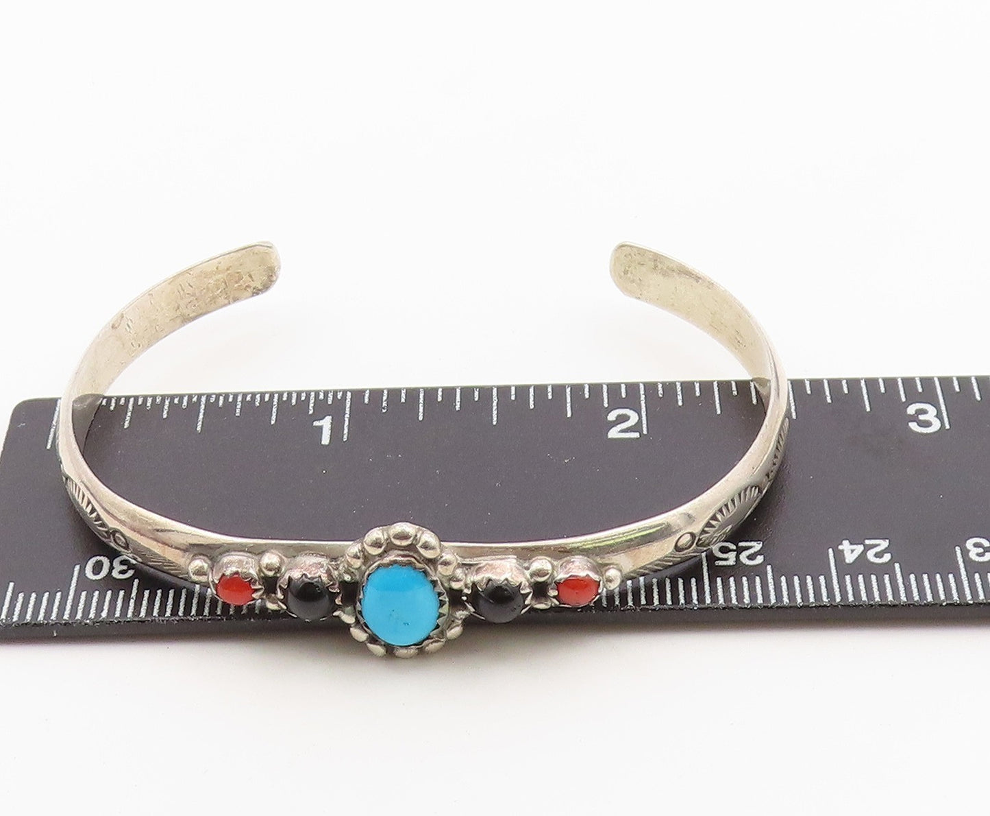 925 Sterling Silver Vintage Bracelet RICHARD BEGAY NAVAJO Multi Gemstone BT12166