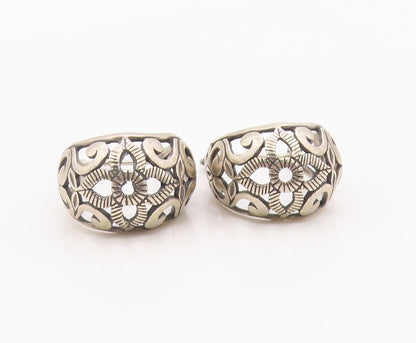 925 Sterling Silver Vintage Earrings Classic Floral Scrollwork Hoops  EG14397