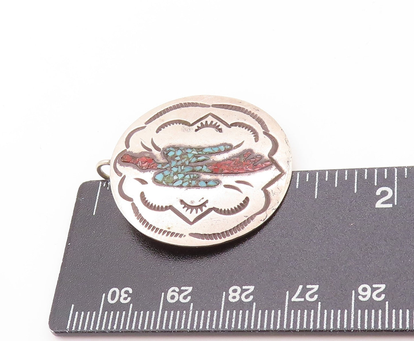 925 Sterling Silver Vintage Pendant NAVAJO ZUNI Crushed Turquoise Bird  PT24142