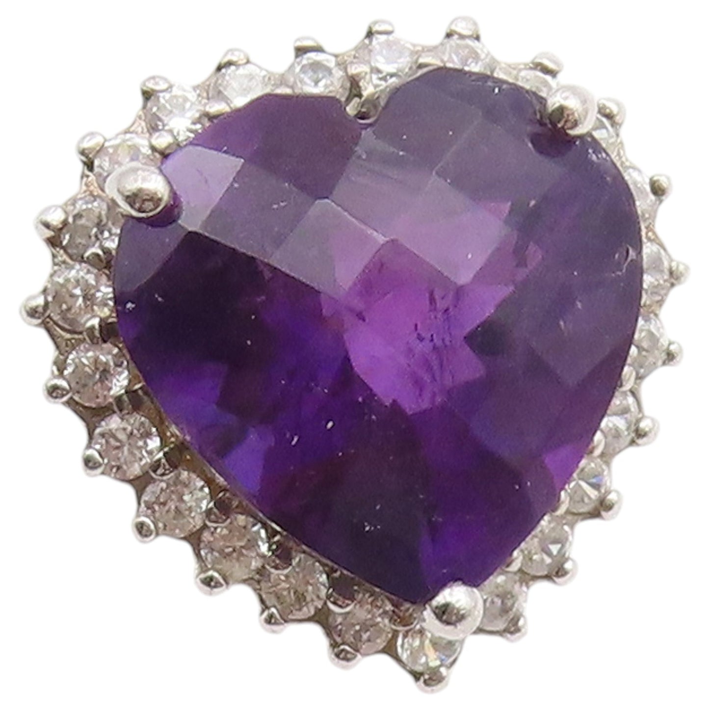 925 Sterling Silver Vintage Ring Amethyst Halo Topaz Love Heart  Sz 11  RG36738