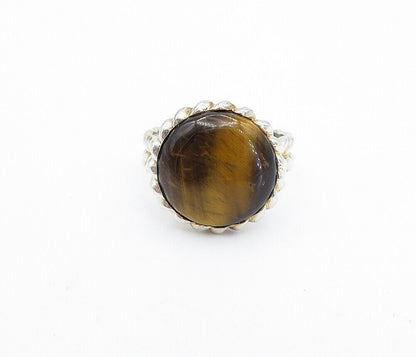 925 Sterling Silver  Tiger's Eye Twist Wheat Band Cocktail Ring Sz 8  RG4038