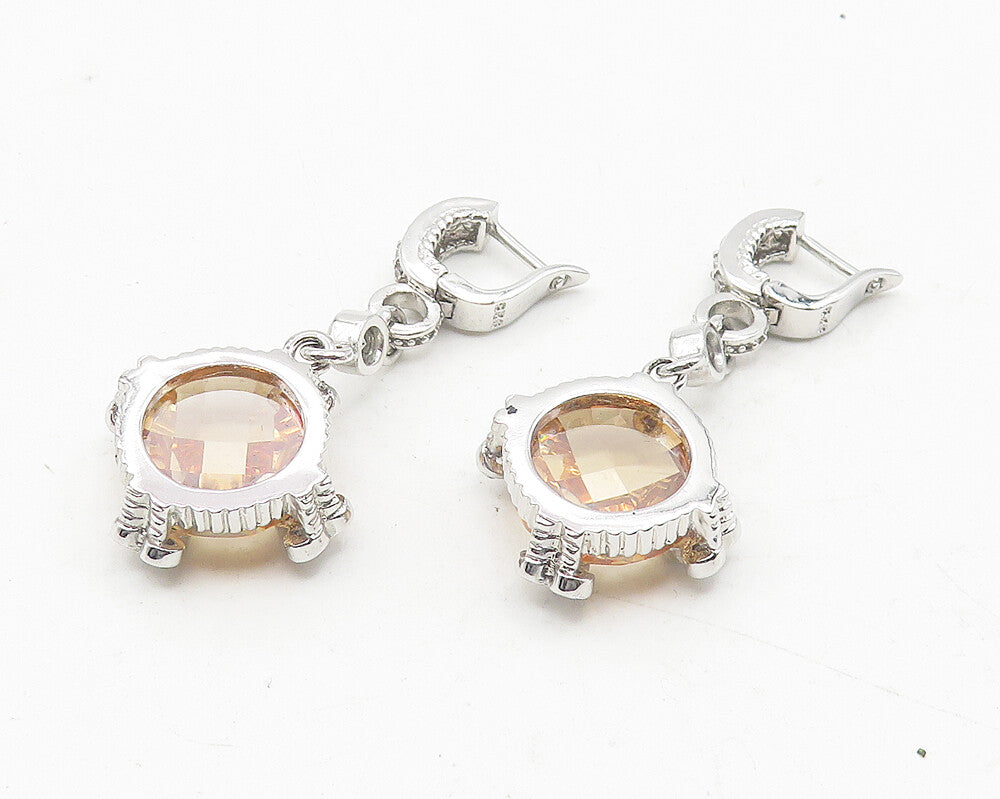 925 Sterling Silver  Shiny Cubic Zirconia Floral Dangle Earrings  EG6011