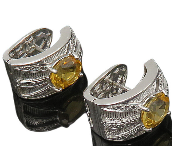 DAVID SIGAL 925 Silver  Vintage Citrine Shiny Hinge Hoop Earrings  EG11026