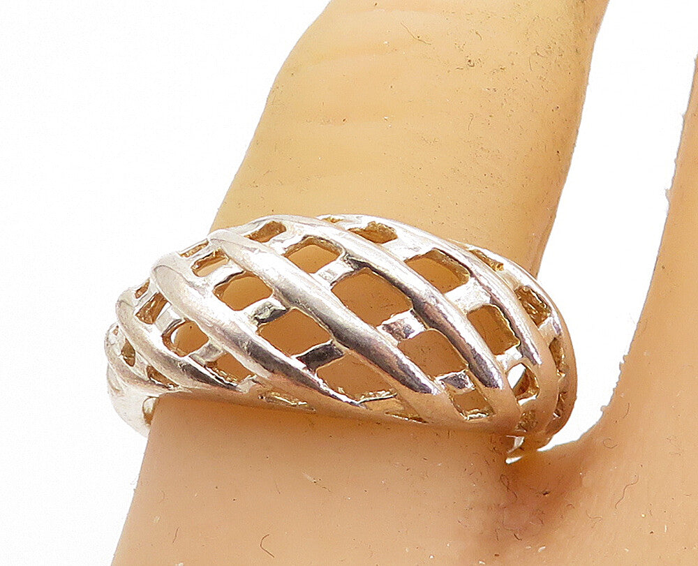 925 Sterling Silver  Polished Open Weaved Design Dome Band Ring Sz 9  RG7389