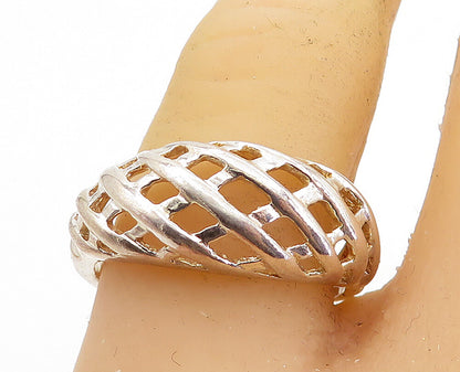 925 Sterling Silver  Polished Open Weaved Design Dome Band Ring Sz 9  RG7389