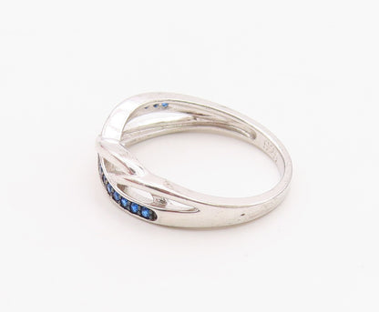 925 Sterling Silver Vintage Ring Elegant Blue CZ Crossover Band  Sz 6  RG36338