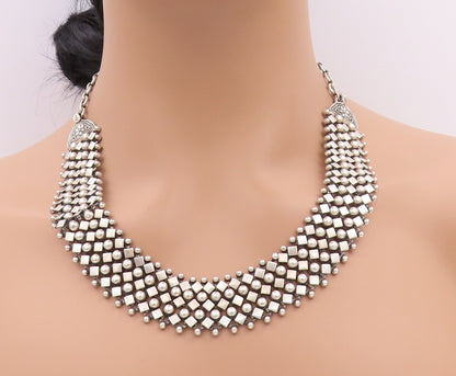 925 Sterling Silver Vintage Necklace Designer Sphere And Square Cutouts NE4529