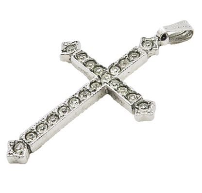 925 Sterling Silver  Vintage Shiny Topaz Religious Cross Pendant  PT15026
