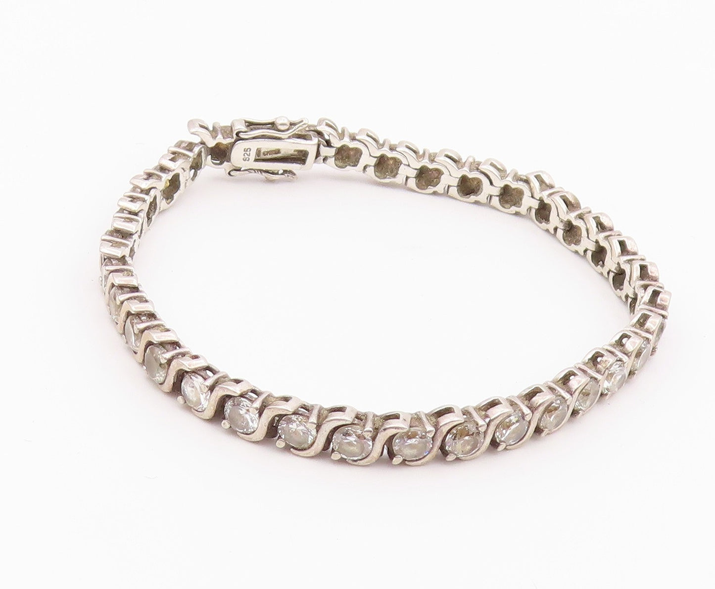 925 Sterling Silver  Shiny Round Cut Cubic Zirconia Chain Bracelet  BT7040