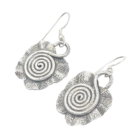 925 Sterling Silver  Vintage Sculpted Spiral Detail Dangle Earrings  EG2959