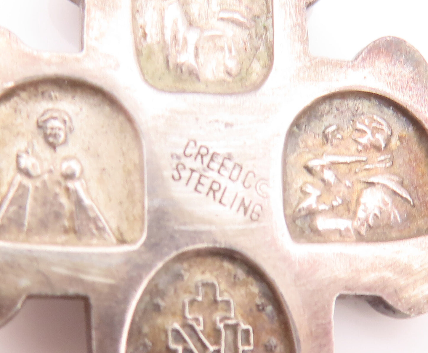 925 Sterling Silver Vintage Pendant Religious Carved Cross (OPENS)  PT22766