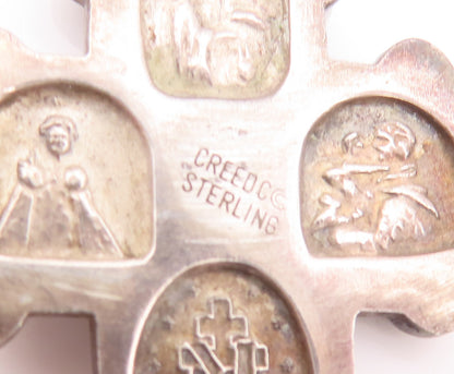 925 Sterling Silver Vintage Pendant Religious Carved Cross (OPENS)  PT22766