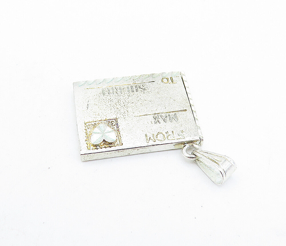 925 Sterling Silver  Vintage Diamond Cut Post Card Pendant (OPENS)  PT4676