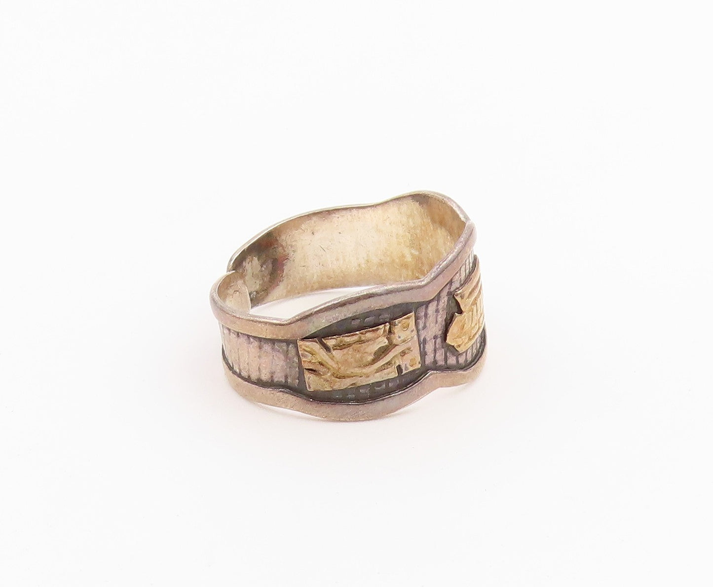 18k Gold & 925 Sterling Silver Vintage Ring Storyteller Band  Sz 7.5  RG36473