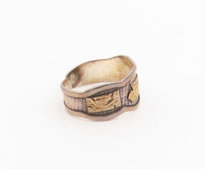 18k Gold & 925 Sterling Silver Vintage Ring Storyteller Band  Sz 7.5  RG36473