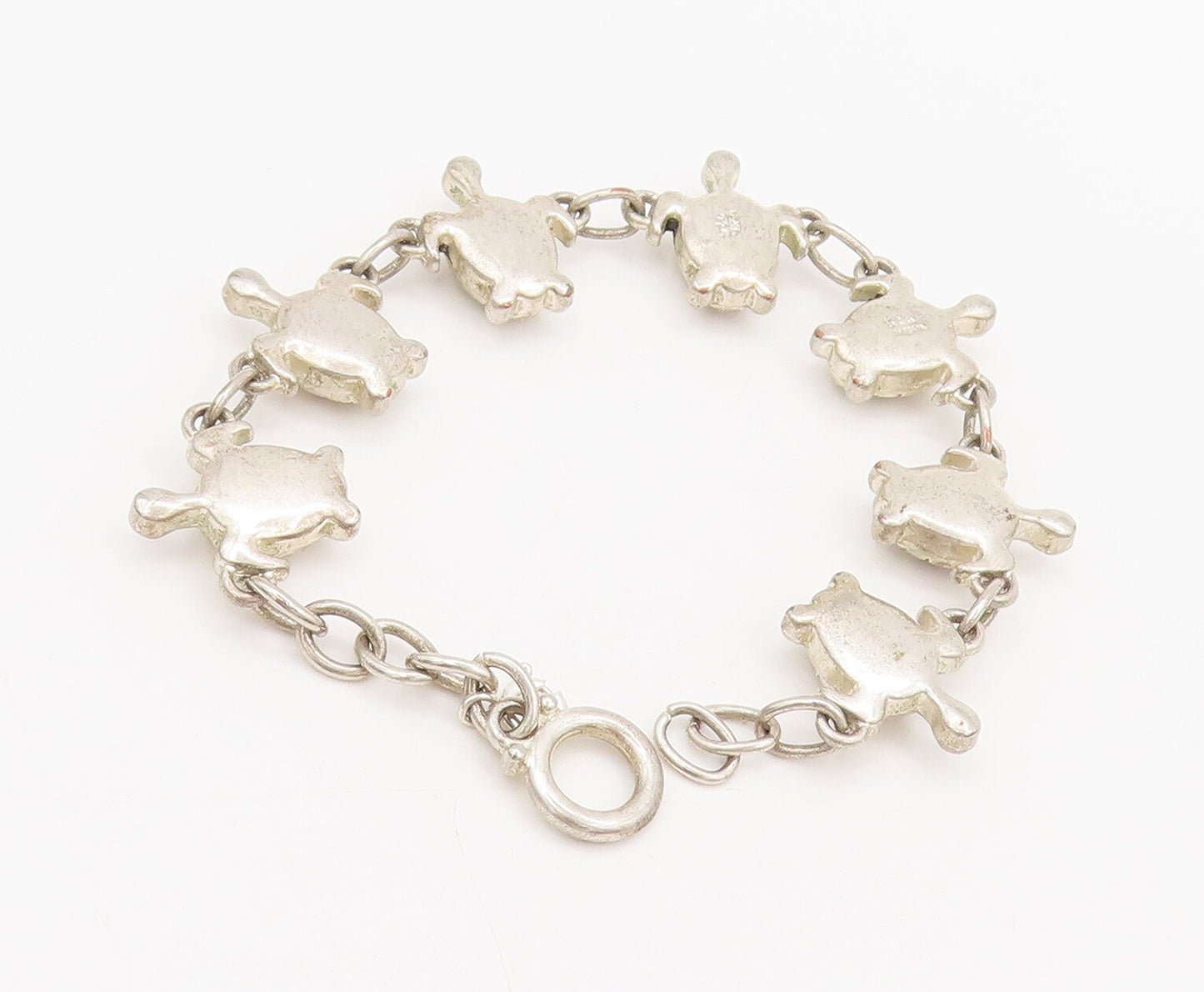 925 Sterling Silver  Vintage Mini Swimming Turtle Link Bracelet  BT9980
