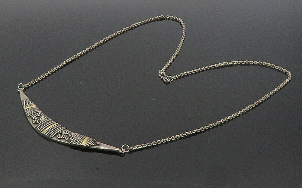 925 Sterling Silver & 18K GOLD  Vintage 2 Tone Pattern Chain Necklace  NE1332