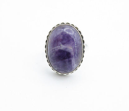 925 Sterling Silver  Cabochon Cut Amethyst Oval Cocktail Ring Sz 9  RG7750