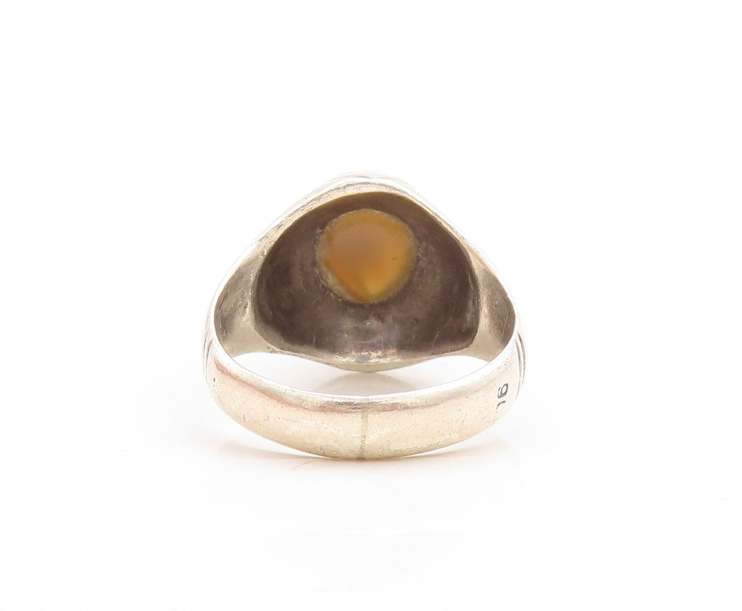 925 Sterling Silver Vintage Ring Antique Etched Gemstone Inlay  Sz 7.5  RG31537