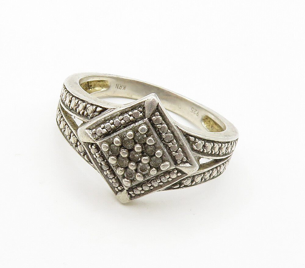 925 Sterling Silver  Vintage Genuine Diamonds Split Band Ring Sz 8  RG15978
