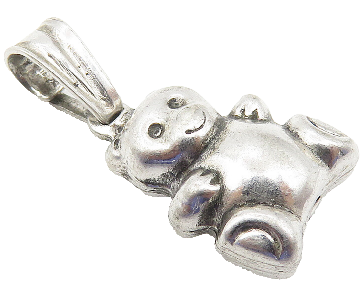 ITALY 925 Sterling Silver  Vintage Shiny Petite Teddy Bear Pendant  PT8516