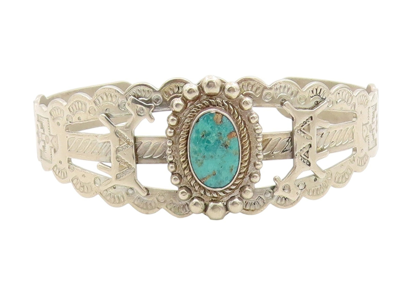 925 Sterling Silver Vintage Bracelet SOUTHWESTERN Cabochon Turquoise BT11496