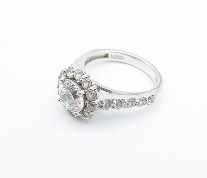 925 Sterling Silver  Cubic Zirconia Solitaire With Accents Ring Sz 6  RG3596