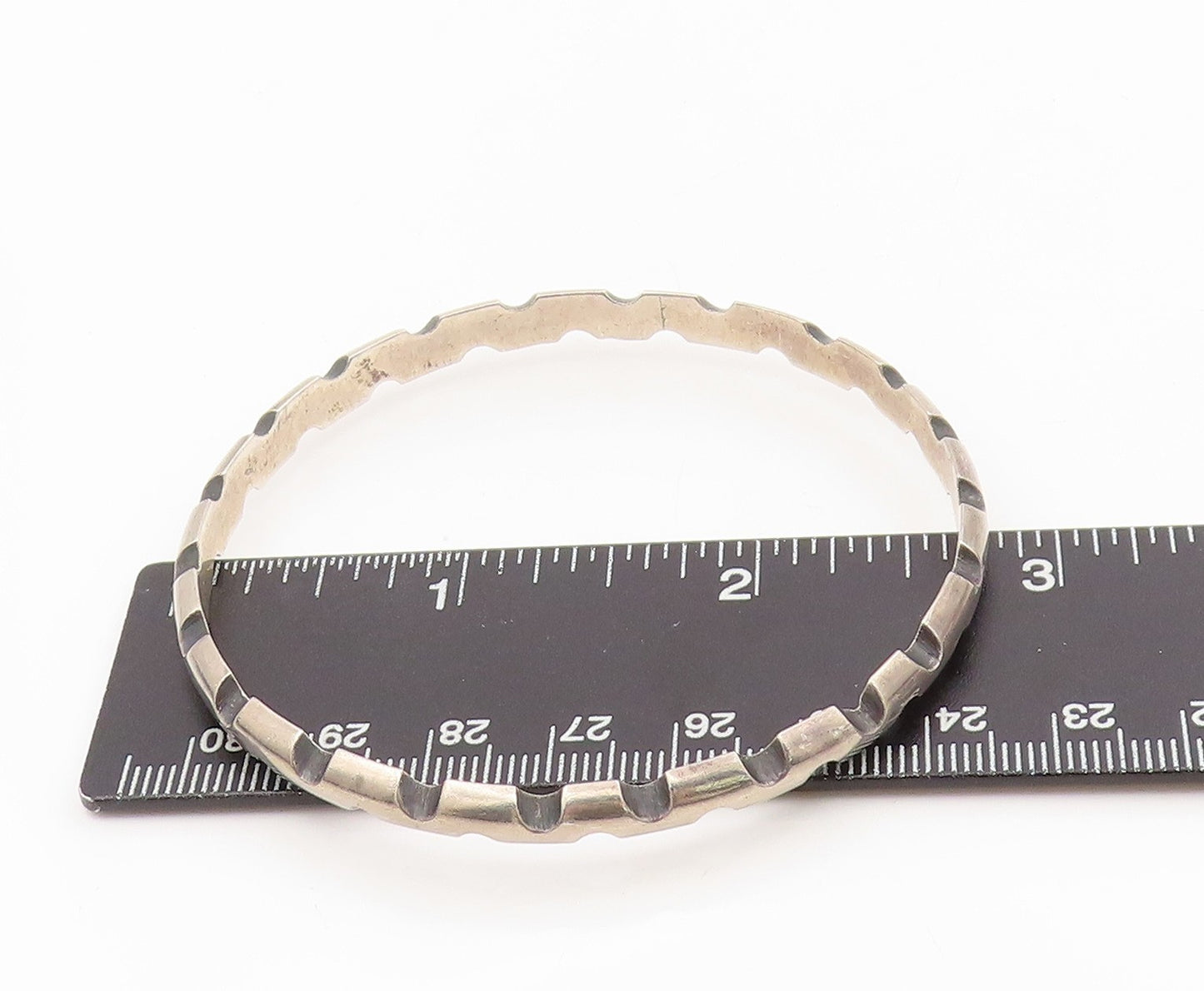 925 Sterling Silver Vintage Bracelet ANTONIO PINEDA Solid Notched Bangle BT11578