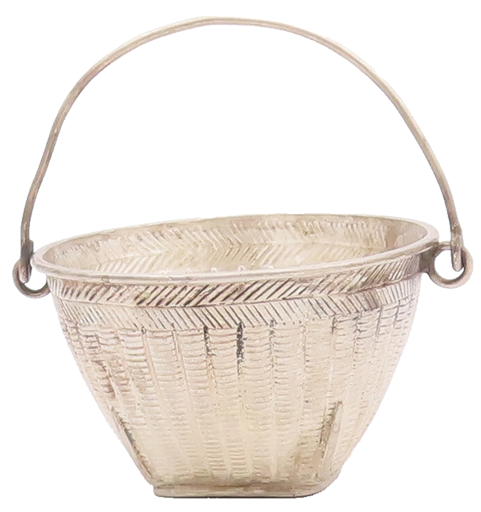 925 Sterling Silver Vintage Basket CHINESE EXPORT Antique Carved  TR3703