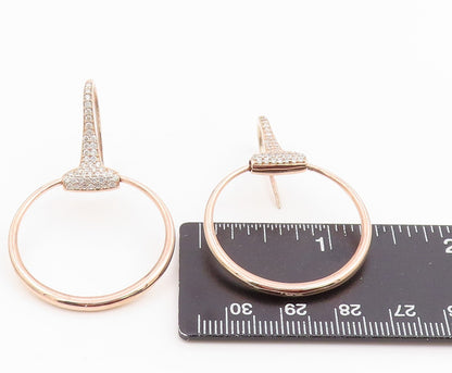 925 Sterling Silver Vintage Earrings Gold Plated CZ Classic Open Circle  EG14244