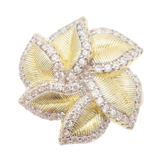 925 Sterling Silver Vintage Ring Gold Plated Cutout CZ Flower  Sz 6.5  RG33014