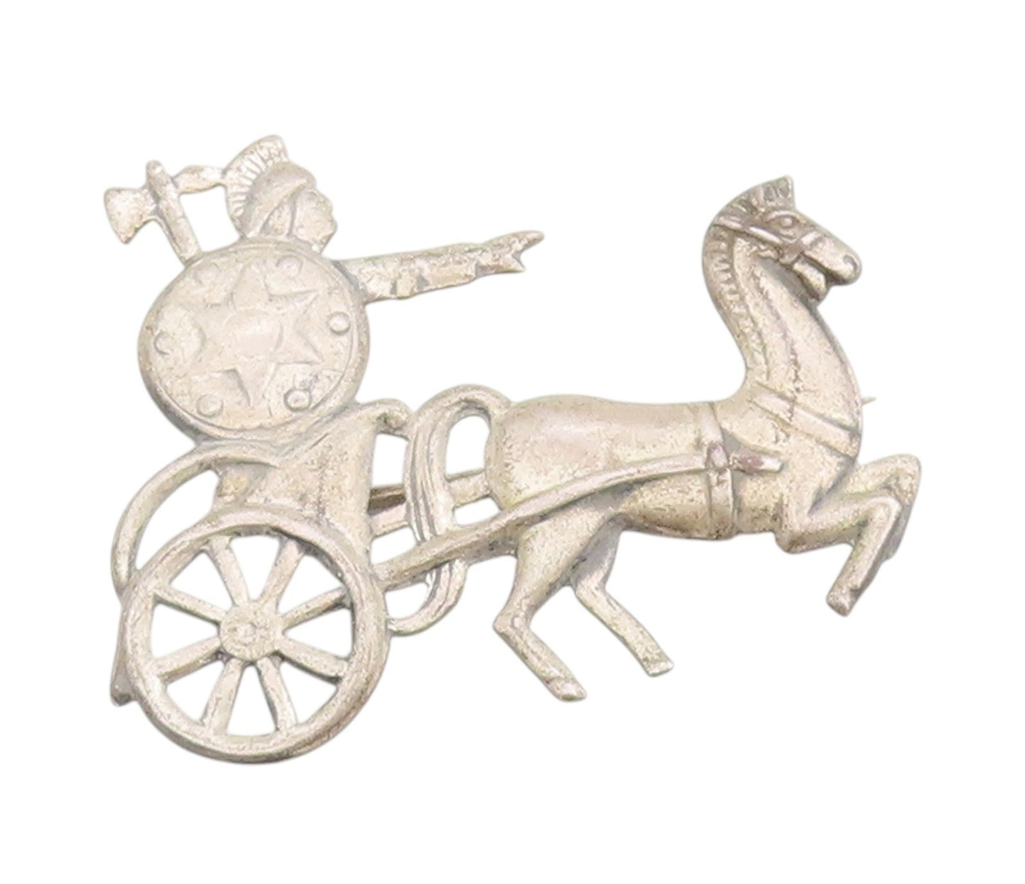 925 Sterling Silver Vintage Brooch Classic Roman Charioteer & Horse Pin  BP11931