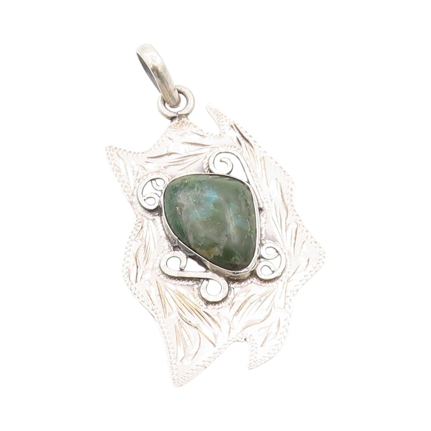 925 Sterling Silver Vintage Pendant Amorphas Turquoise Stamped Design  PT24109