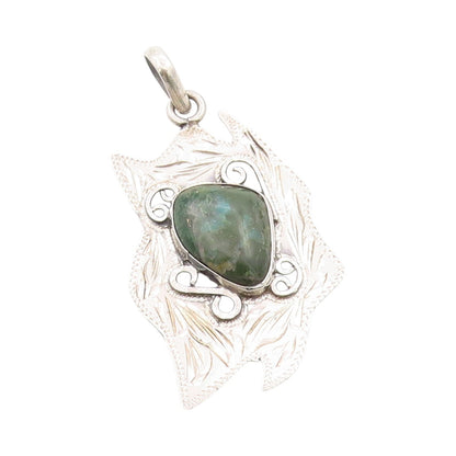 925 Sterling Silver Vintage Pendant Amorphas Turquoise Stamped Design  PT24109