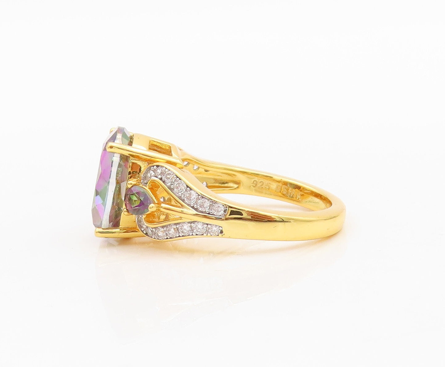 925 Sterling Silver Vintage Ring Gold Plated Mystic Topaz CZ Inlay Sz 7 RG30425